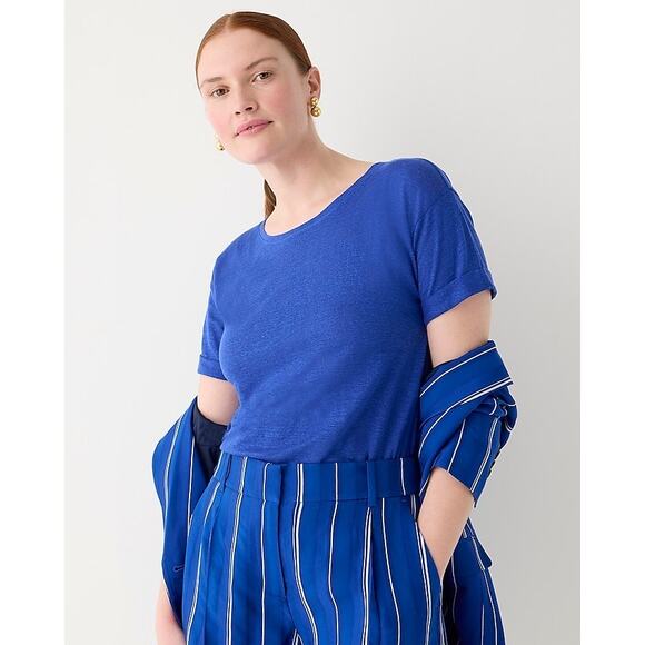 J.Crew Relaxed Roll-Cuff Linen Short Sleeve Blue Tee Size XS - Picture 2 of 13